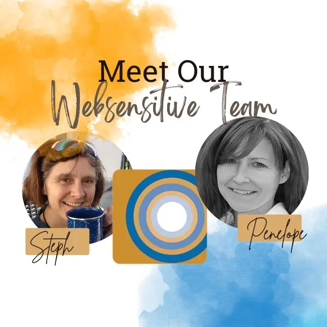Auf dem Bild sind zwei Frauen. Sie lächeln. Das Logo von websensitive ist mit drauf und der Slogan "Meet our Websensitive Team"